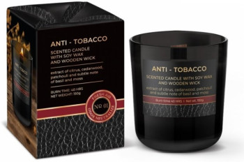 Svíčka ve skle 150g s dřevěným knotem - Anti Tobaco, Bartek Candles